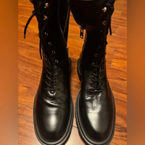 AllSaints Black Maren Leather Combat Boots Size 10 US (See details) - Picture 5 of 9